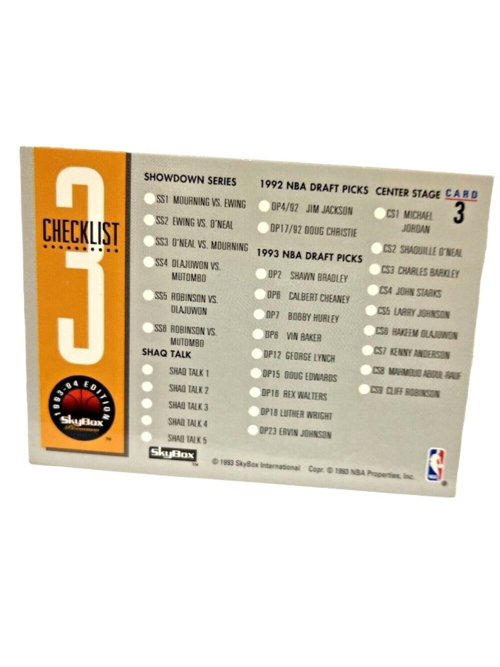 1993-94 SkyBox Basketball Card Checklist 3 Edition S267